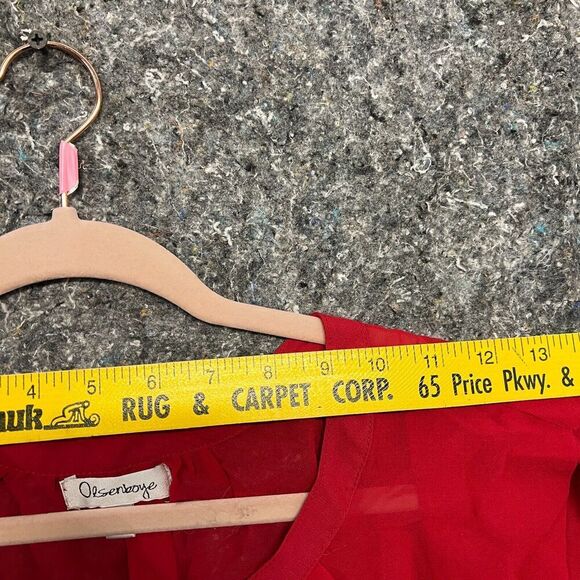 Olsenboye Blouse Shirt Women S Red Short Sleeve Thin Lightweight Button Sheer - Picture 5 of 8